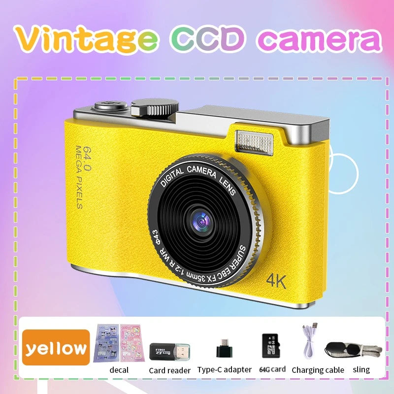 Digital Camera 4K HD Kid Camera 48MP Autofocus Vlogging Camera 2.4 Inch Retro Fashion Portable Video Camcorder for Beginners