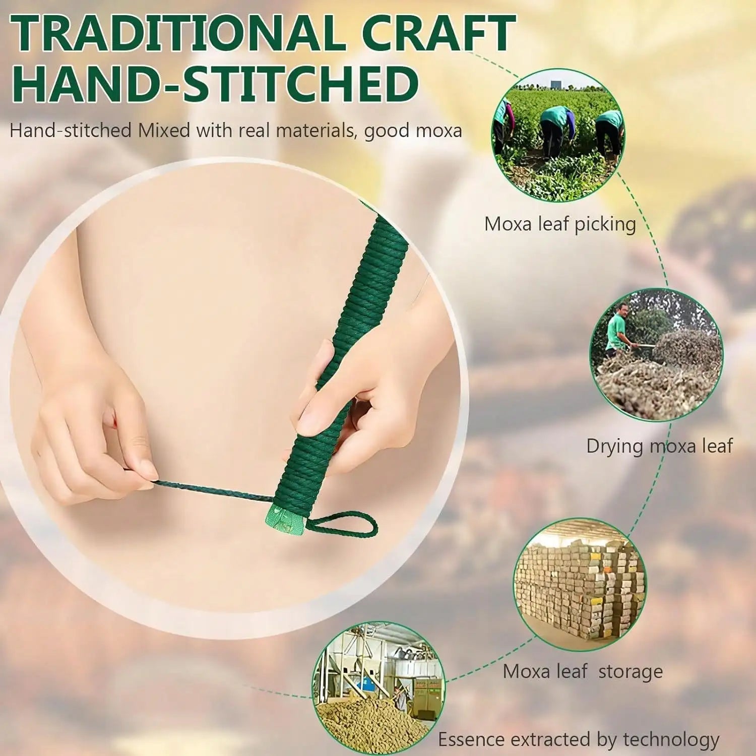 Long-Handled Wormwood Massage Hammer for Lymphatic Drainage - Manual Full Body & Back Relief, Stress Reduction, Nylon Material