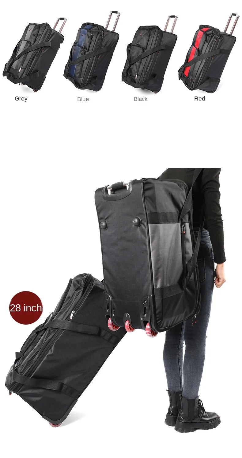 28/32 inch Large Capacity Rolling Luggage Trolley Bags with Wheels Waterproof Oxford Duffel Bag Wheeled Bag Travel Suitcase