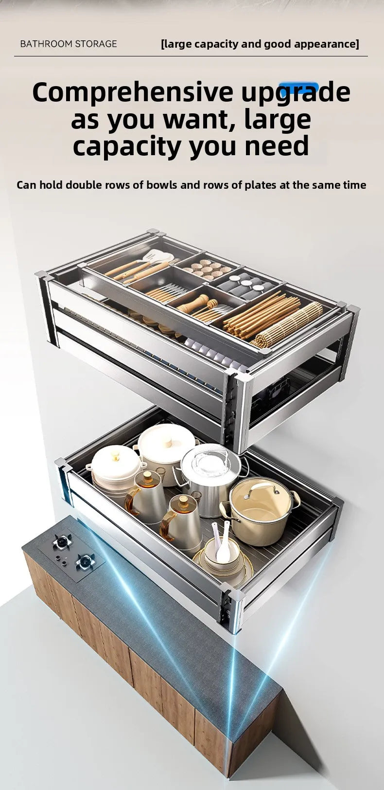 Basket Kitchen Cabinet Cupboard Basket Drawer Dish Cupboard Double Seasoning Flavor Cabinet Chopsticks Built-in Basket