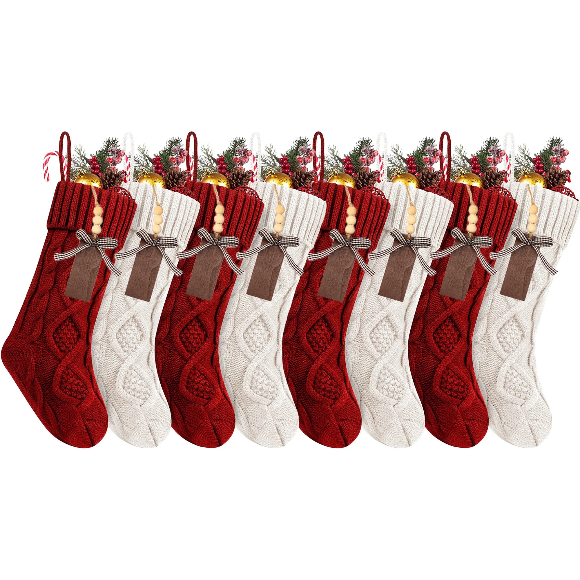 4/6/8PACK Christmas Stockings 18Inches Large Cable Knitted Stocking   Xmas Hanging Stocking Decorations with Name Tags