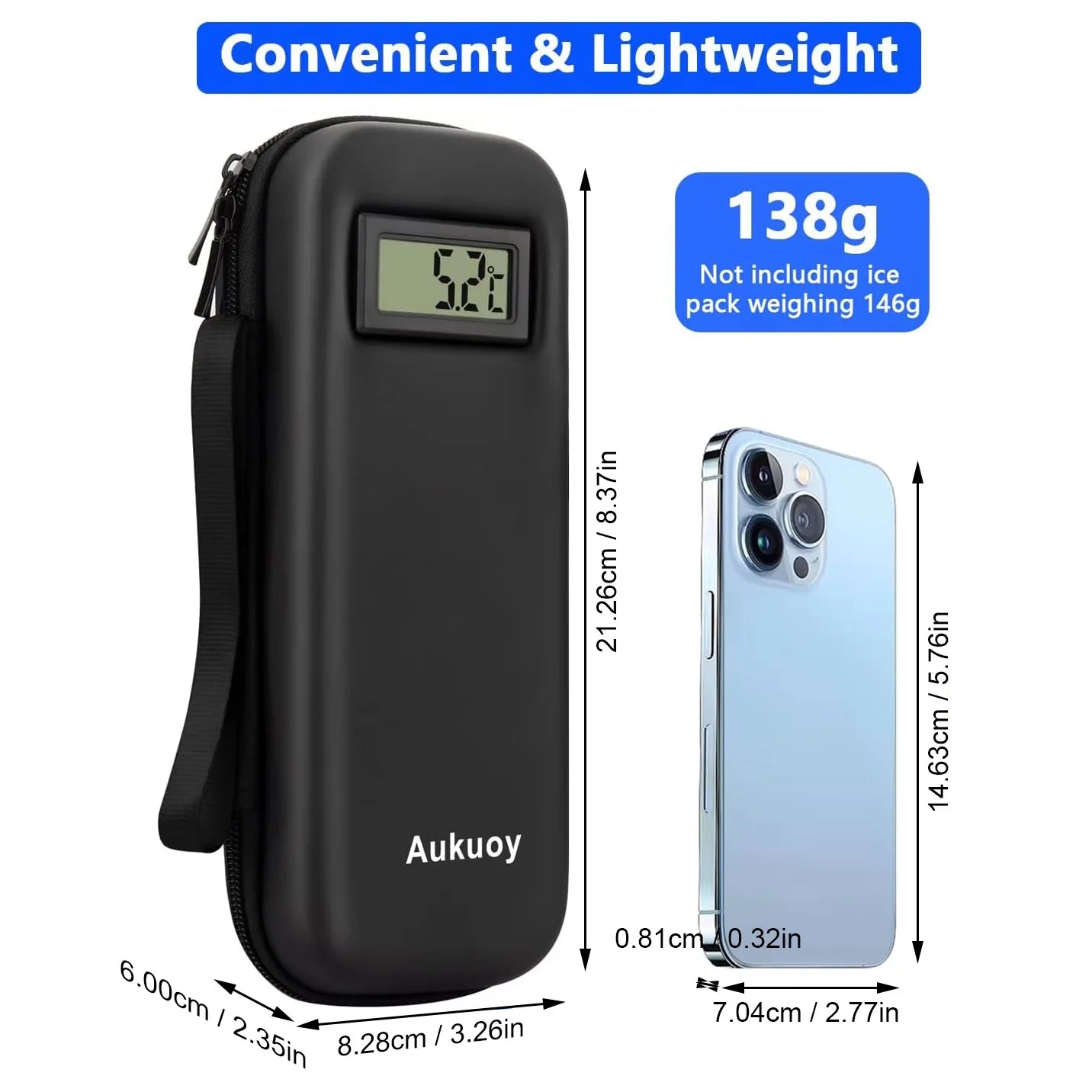 Insulin Cooler Travel Case with Thermometer Display Medication Diabetic Cooler Refrigerated Medicine Organizer Bag with Ice Pack