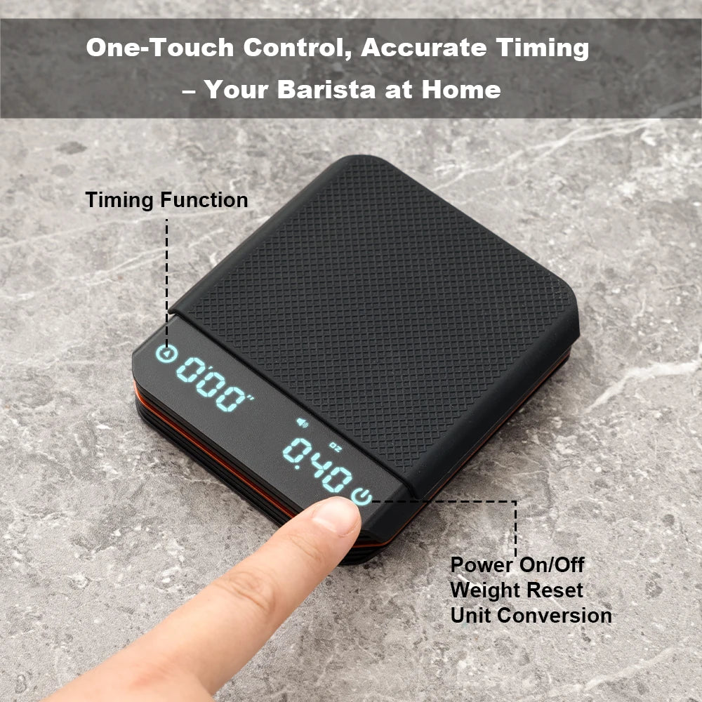 Portable Digital Coffee Scale – Rechargeable High-Precision Kitchen Scale with Timer 2kg/0.1g Accuracy for Pour-Over, Espresso