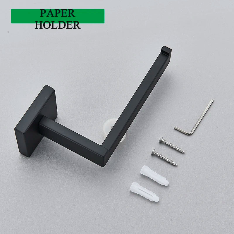 Bathroom Accessories Set Matte Black Wall Shelf Toilet Roll Paper Holder Robe Hook Hanger Towel Rail Bar Rack Ring Bath Hardware