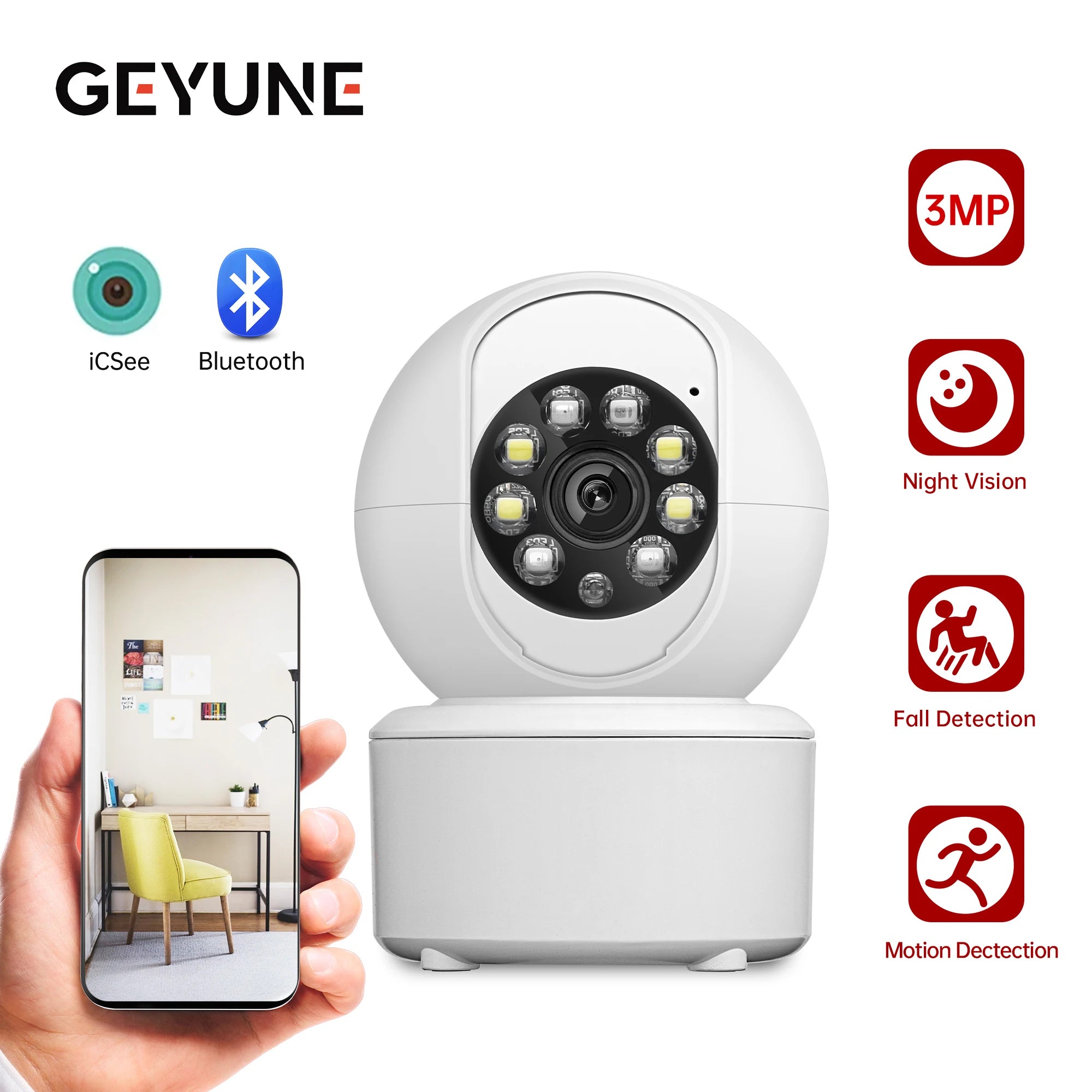 3MP WIFI Smart Camera Security Protection Baby Monitor Mini Cam Full Color Night Vision Ai Human Tracking Two-Way Audio ICSEE
