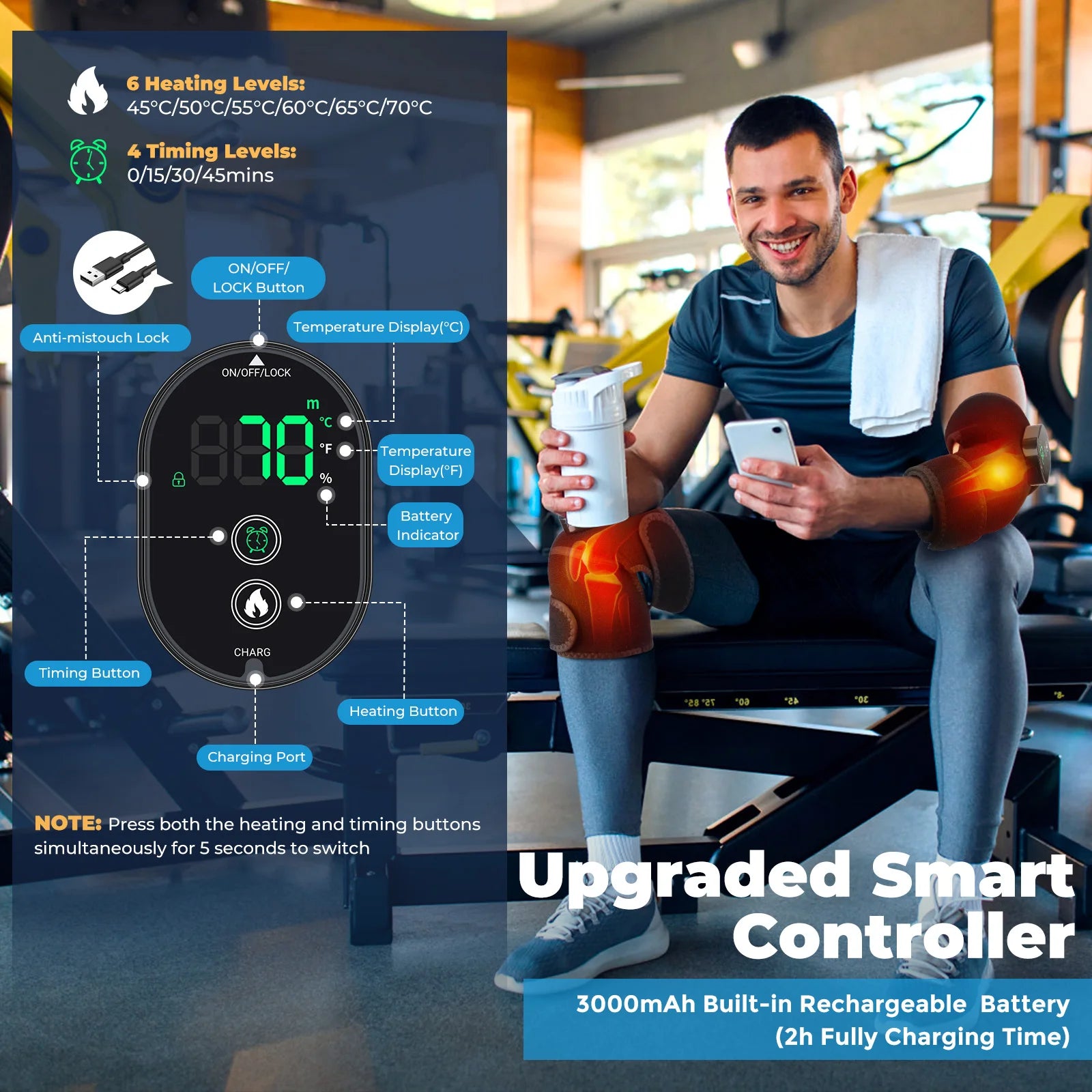 Thermal Knee Massager 3 in 1 Shoulder Knee Elbow Heating Massage Support Brace Rechargeable Vibration Pad Machine Muscle Relax