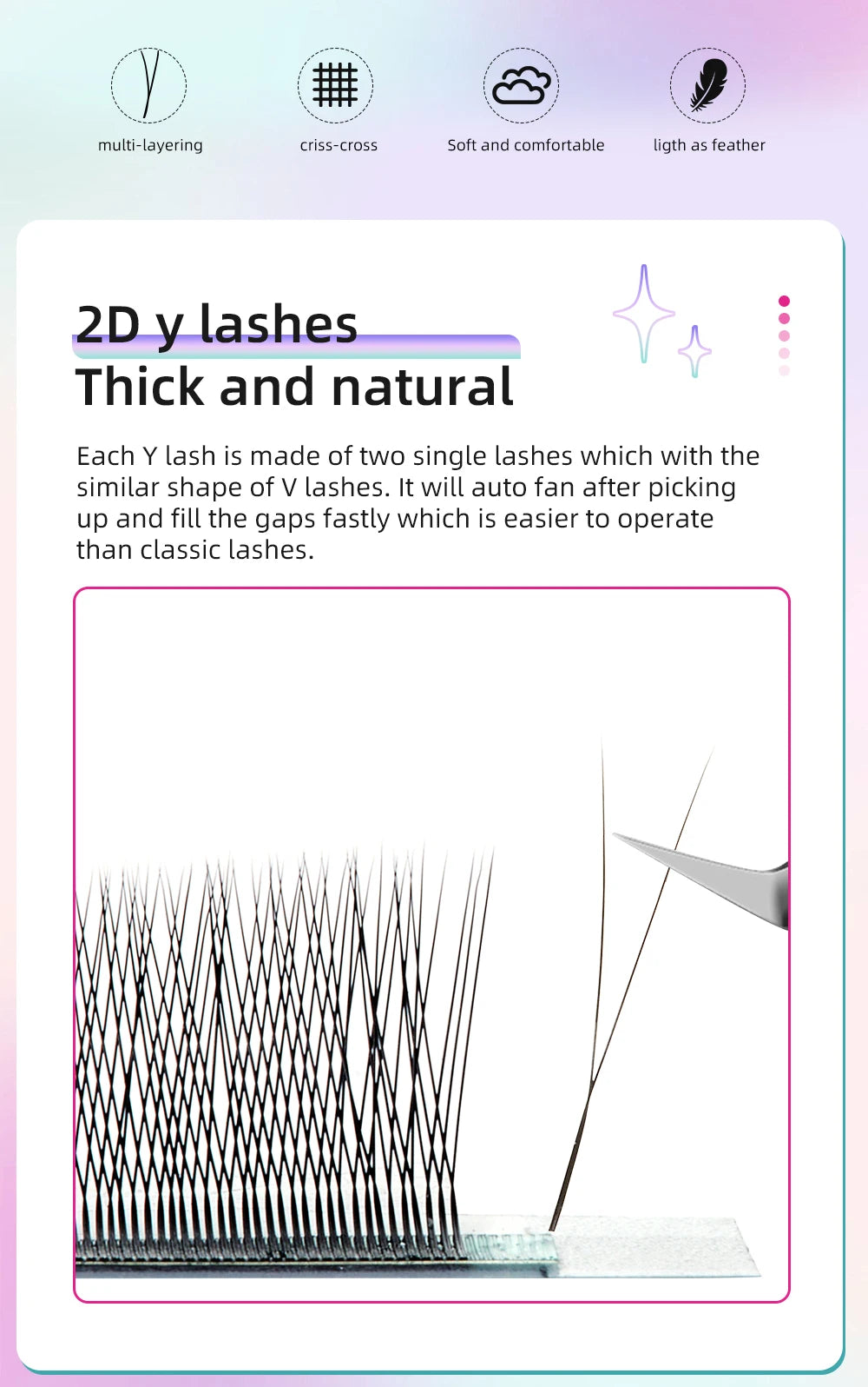 Yelix New 2D Volume Lashes Dark Brown Ultra-thin Y Lash Extension Lightweight Premade Fans Eyelash Extensions Single Tip 2D Y