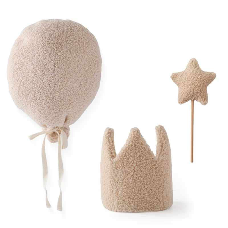 Baby Teddy Velvet Balloon Crown Hat Headwear Star Fairy Stick Happy Birthday Party Decoration Newborn Photography Accessories