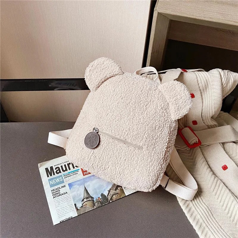 Cute Bear Ear Plush Backpack for Kids Adult Lamb Fleece Shoulder Bag High-capacity Korean Parent-Child Bags Boys Girls Backpacks