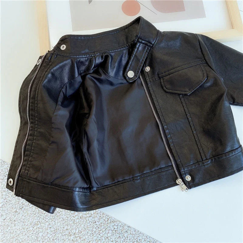 Boys Handsome Leather Jackets Kids 2-8 Years New Classics Spring Autumn Coats Baby Children Pu Outerwear Kids Zipper Fly Clothes