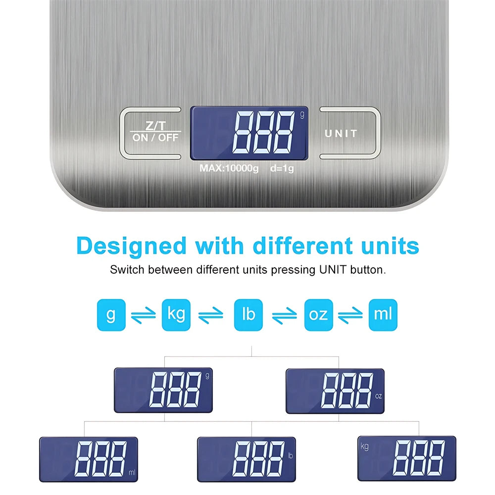 10KG Kitchen Scales Stainless Steel Weighing For Food Diet Postal Balance Measuring LCD Precision Electronic