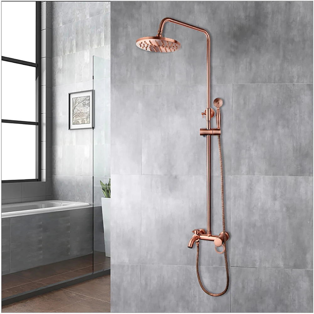 KEMAIDI Antique Copper Bathroom Shower Set Rainfall Bath Shower Systerm 3 Functions Mixer W/Hand Shower Faucet Bathtub Tap
