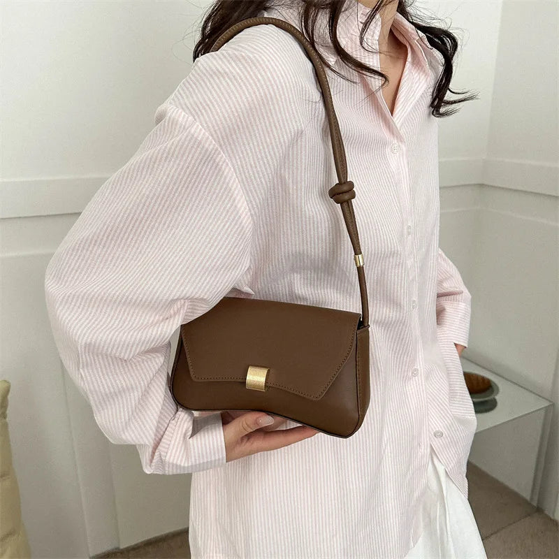 Simple Metal Buckle Handbag MessengerBag, Stylish and Versatile Shoulder Underarm Bag, Chic Baguette Bags for Women Daily Use
