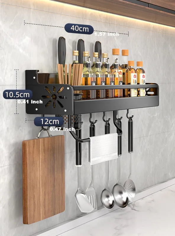 Kitchen Organizer Shelf Wall-mounted Spice Storage Rack Kitchen Knife Holder Wall Seasoning Chopstick Spoon Shovel Storage Sheif