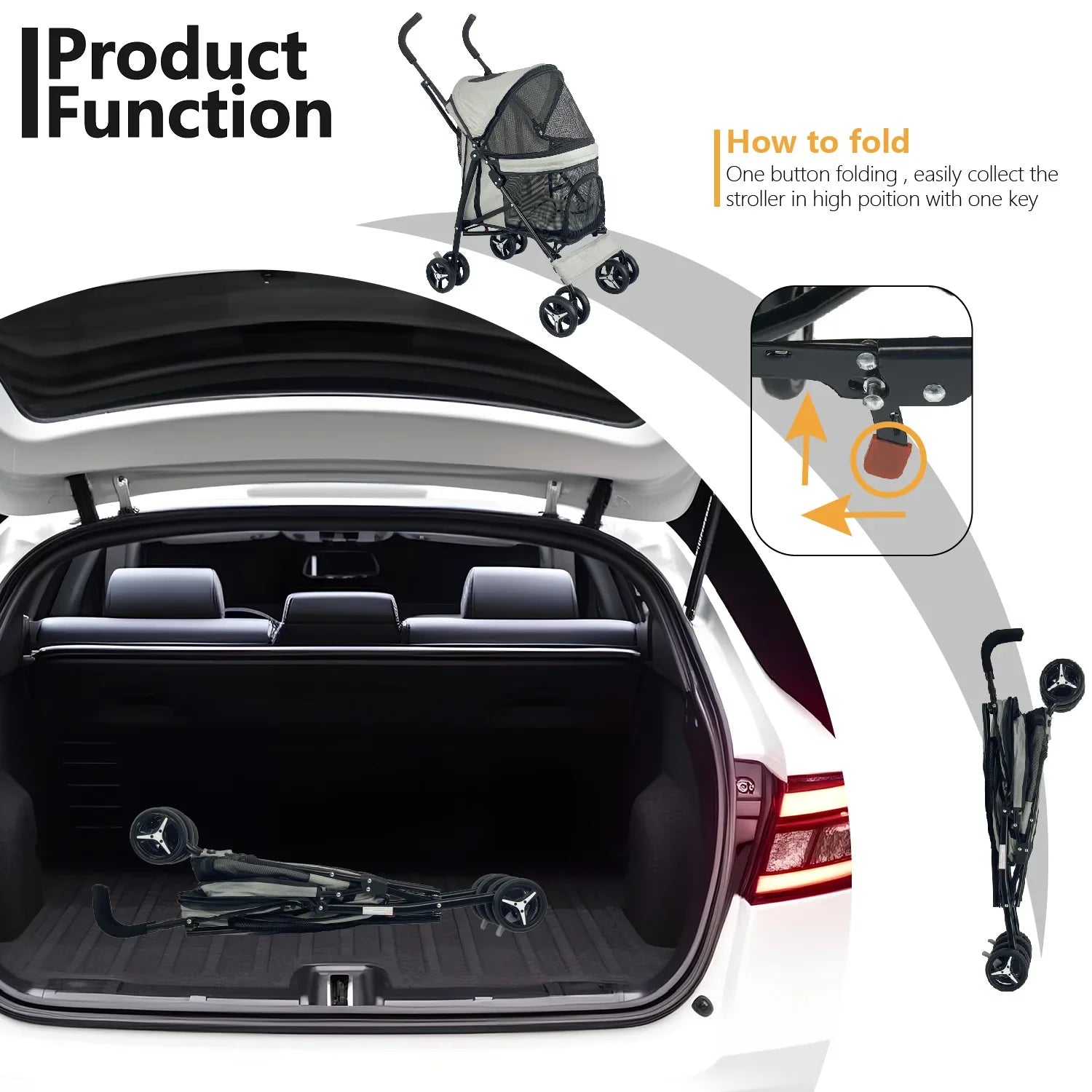 Lightweight Folding Pet Stroller Cat Dog Four Wheel Stroller Pet Out Teddy  Cat Stroller