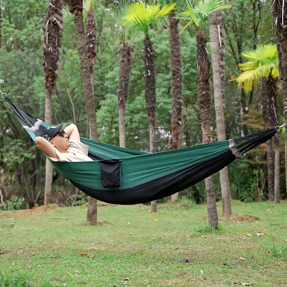 Portable Hanging Hammocks Single Person for Travel Beach Outdoor Camping Colorful High Strength Parachute Fabric Bed Storage Bag
