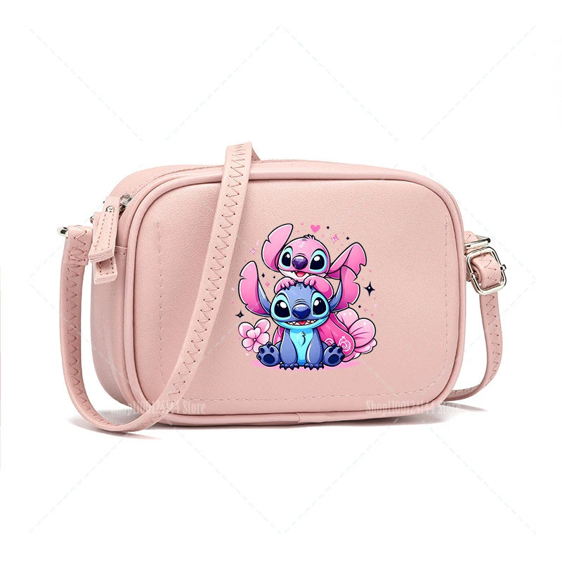 Lilo & Stitch Women Crossbody Zipper Mobile Phone Shoulder Bag Female Handbag Cartoon Multifunction Small Bag Lady Purse Gift
