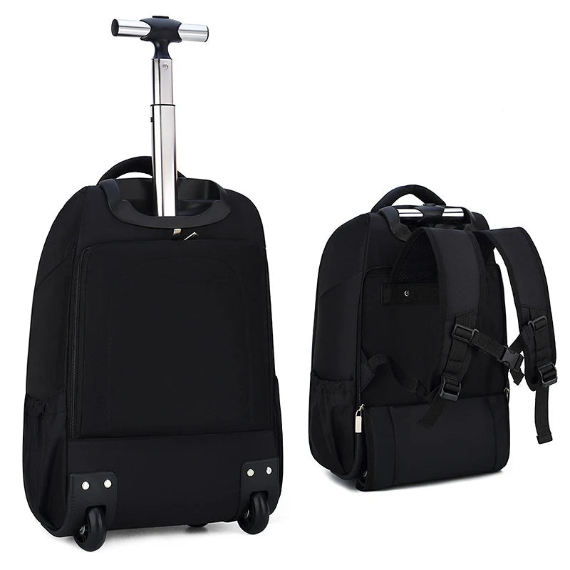 Men Trolley Backpack Shoulders Travel Bag with Wheels 24 Inch Students Rolling Luggage Business Trolley Large Capacity Suitcases