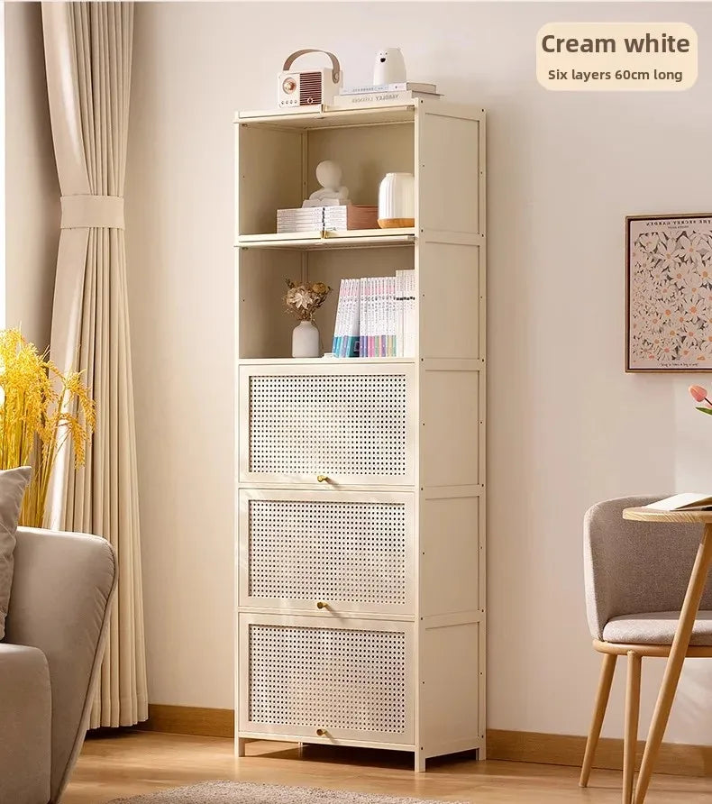 White Living Room Floor Cabinet for Tatami Bay Window Storage Cabinet Multifunctional Balcony Organizer Space-Saving Cupboard
