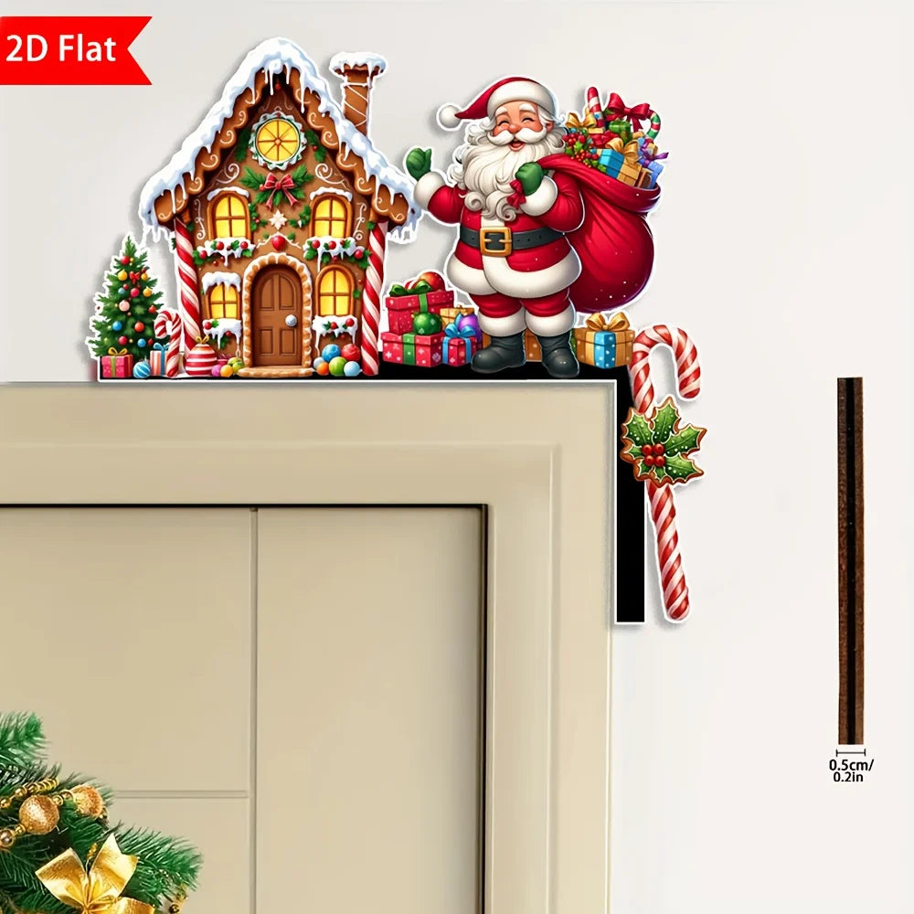 1pcs 2D Christmas Corner Sign Gingerbread House  Santa Claus Frame Wooden Door Sitter Home Wall Decors Festive Xmas Decor Gifts