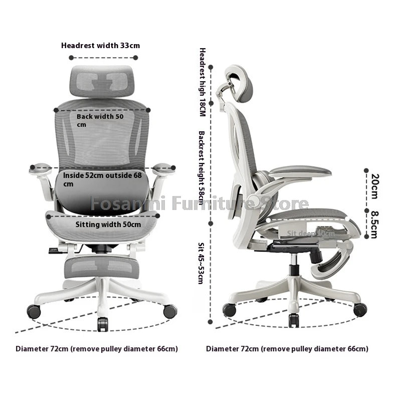 Home Office Adjustable Reclining Ergonomic Chair with Footrest Breathable Mesh Computer Gaming Swivel Chairs with Lumbar Support