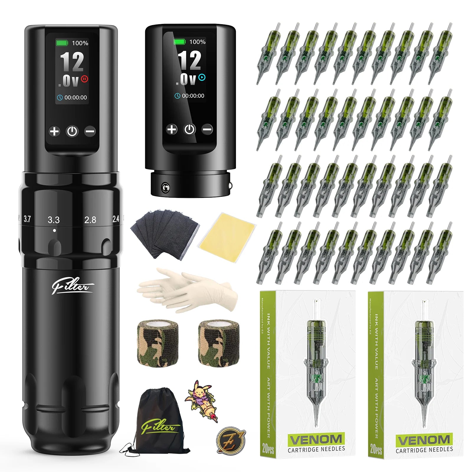 Filter Wireless Tattoo Kits Cartridge Tattoo Machine Pen Kits with 40pcs Cartridge Tattoo Needles Permanent Makeup Tattoo Supply