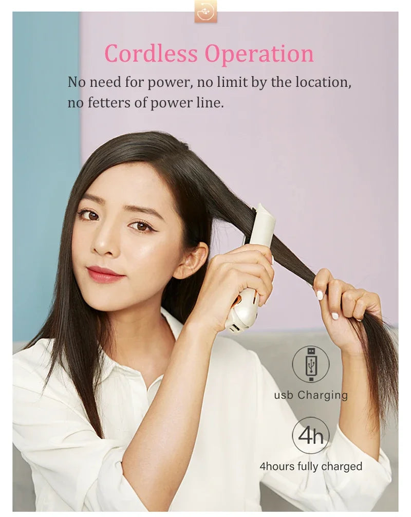 Portable Wireless Hair Straightener With Power Bank Function Rechargeable Hair Straightening Curling Flat Iron For Home Travel