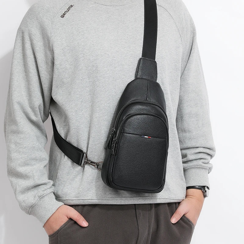100% Genuine Leather Men Chest Bag Male Shoulder Bag Messenger Bag Casual Crossbody Bag Fashion Men's Purity Handbag