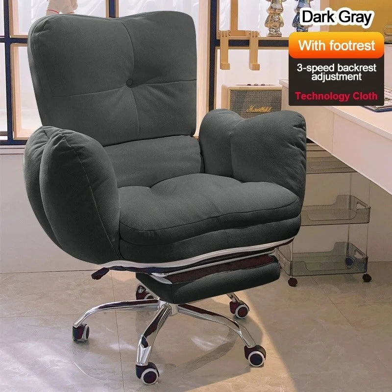 Soft Cloth Wide Fixed Armrests Home Gaming Desk Chair Leather Thick Ergonomic Office Chair Adjustable Gamer Computer Sofa Chairs