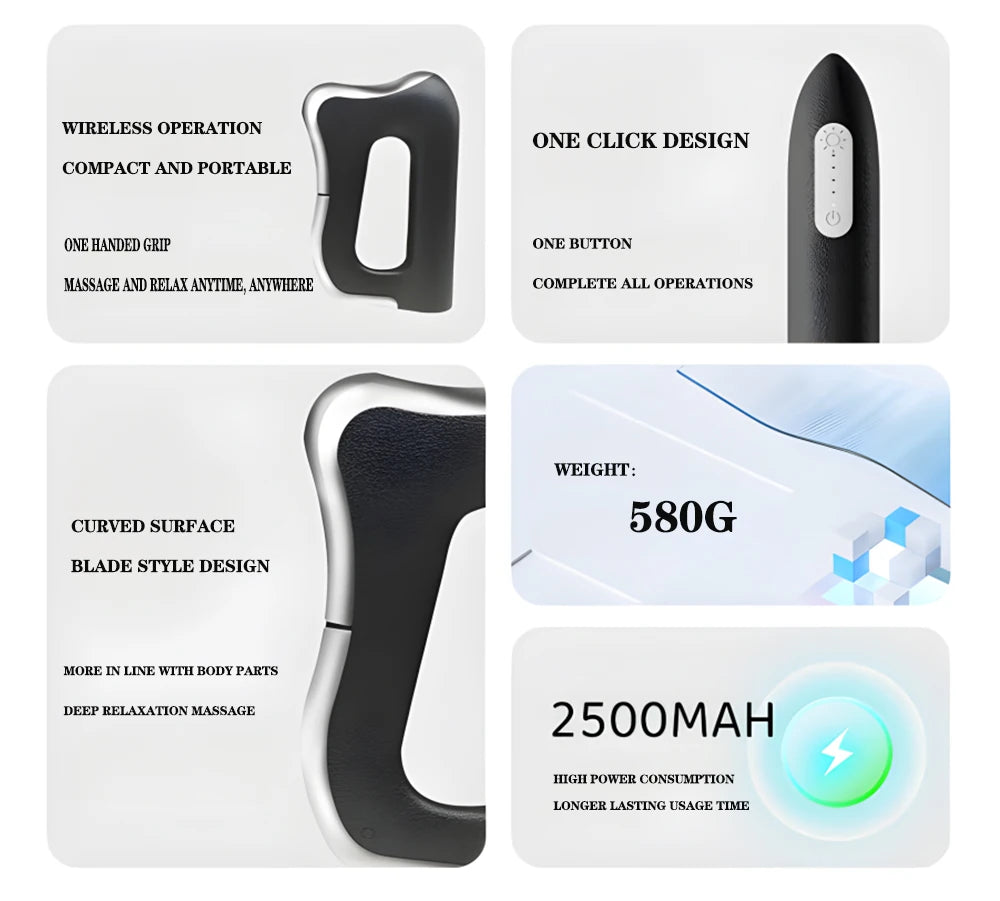 Electric Fascia Massager Body Scraping Microcurrent Vibration Warm compress Muscle Relaxation Body Lifting Guasha Massage Knife