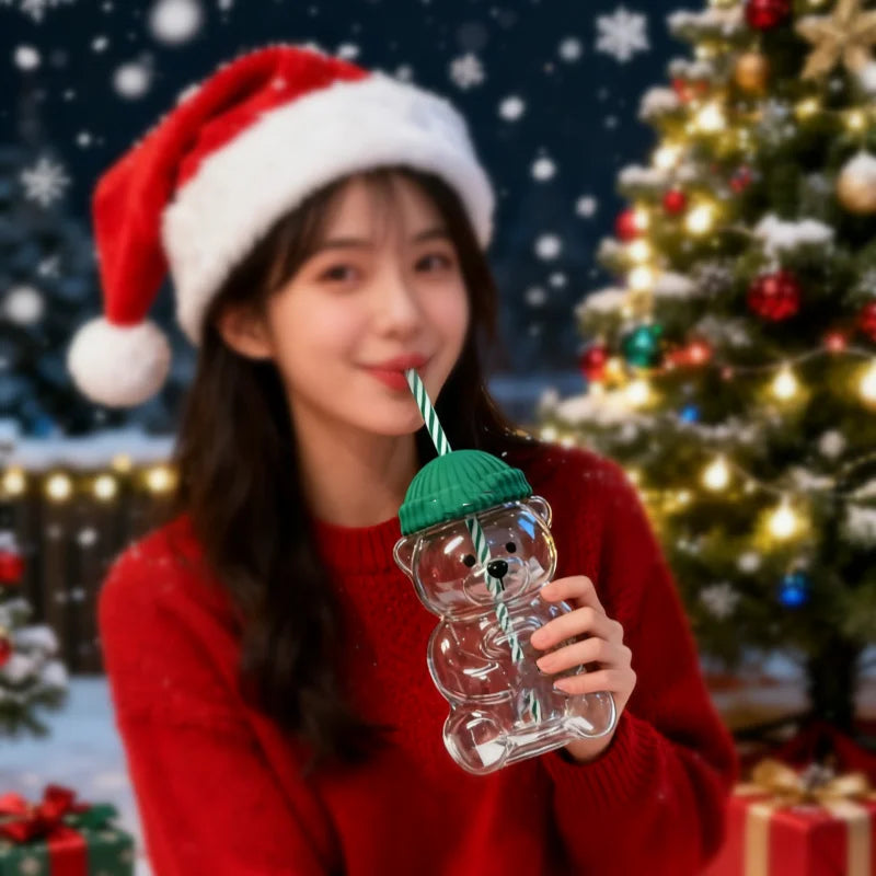 "Barista Bear Tumbler: Clear Bear Straw Cup, Perfect for Hot & Cold Drinks – The Cutest New Drinkware Trend"