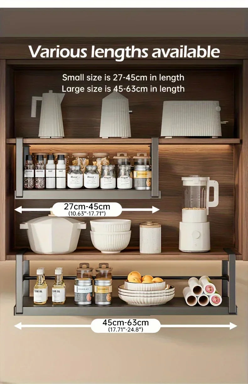 Stainless Steel Shelves Adjustable Spice Stand Storage Room Kitchen Metal Expansion Cabinet Kitchen Hanging Seasoning Rack