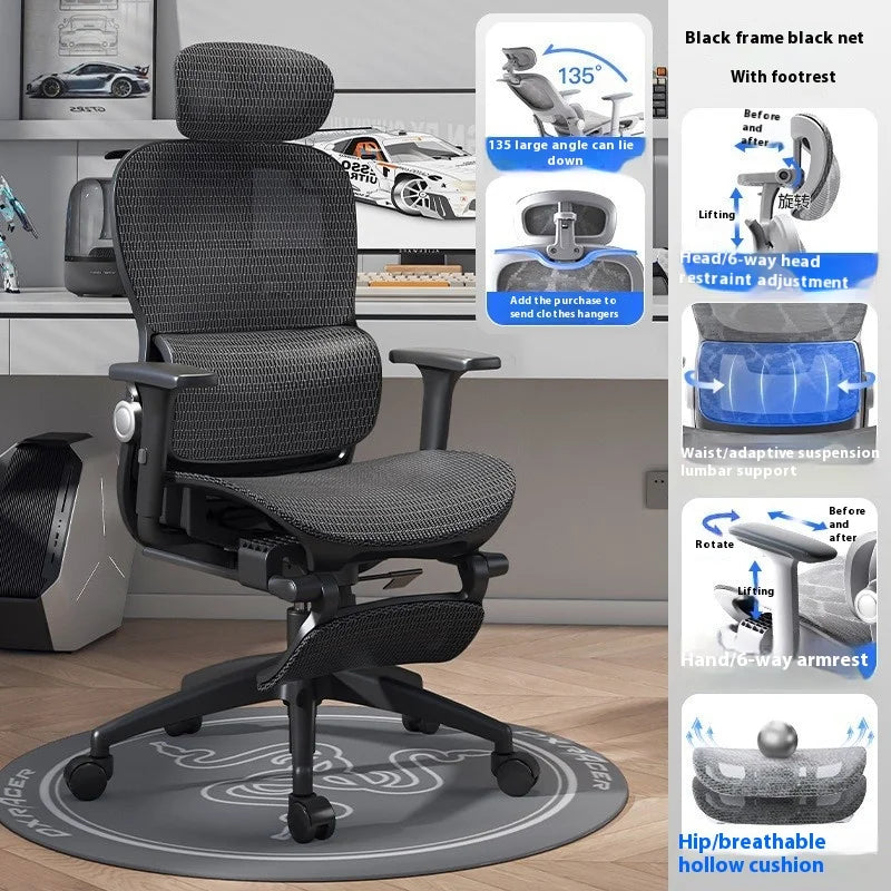 Ergonomic Office Chair High Back Computer Desk Chair 6D Adjustable Headrest And Lumbar Support Mesh Swivel Reclining Gaming Seat