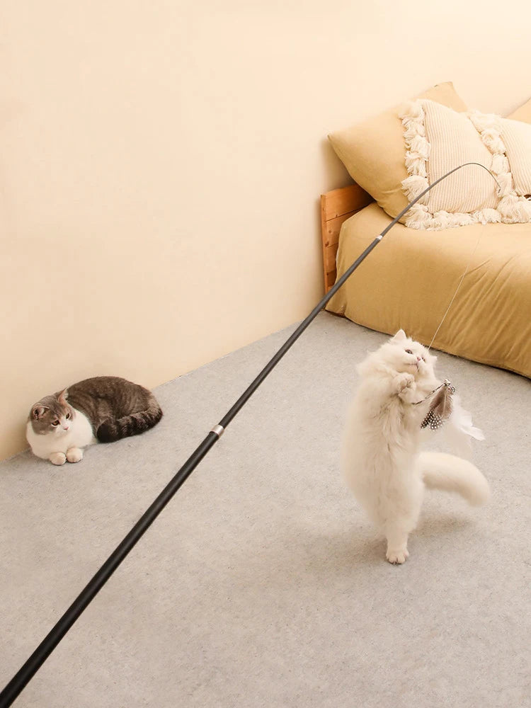 Extended telescopic cat stick 1.8m extra long fishing rod resistant to scratching feather cat toys to relieve boredom