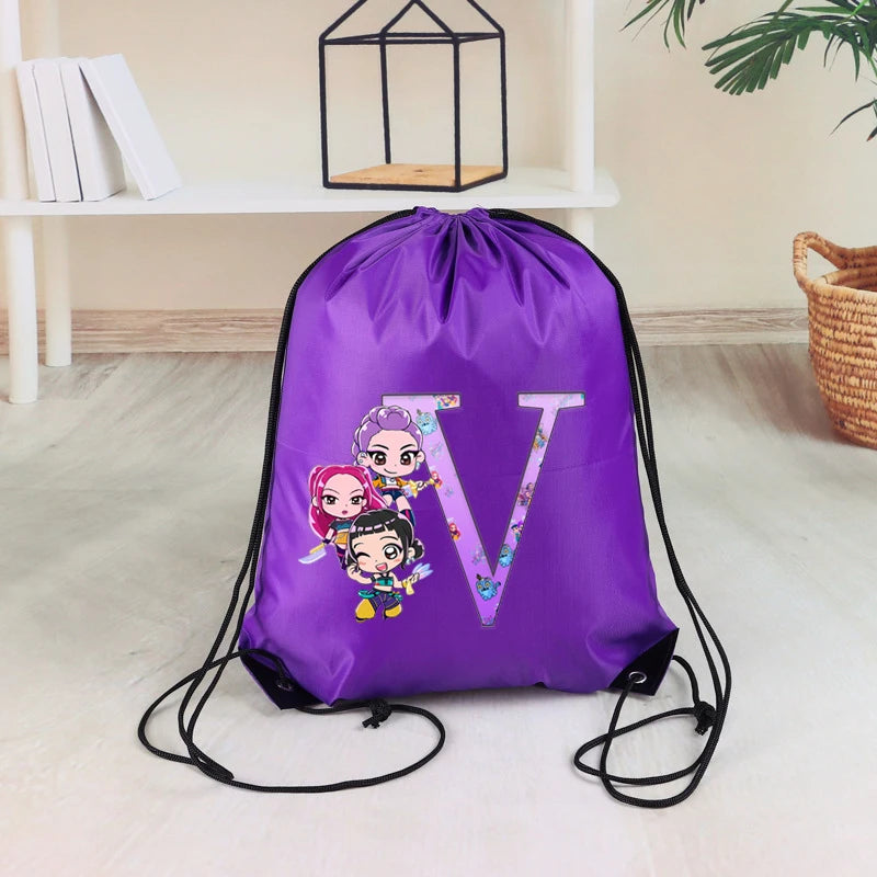 KPop Demon Hunters Drawstring Backpack Portable Foldable Storage Bag Reusable Sack Yoga Sport Organizer Travel Sundries Pouch