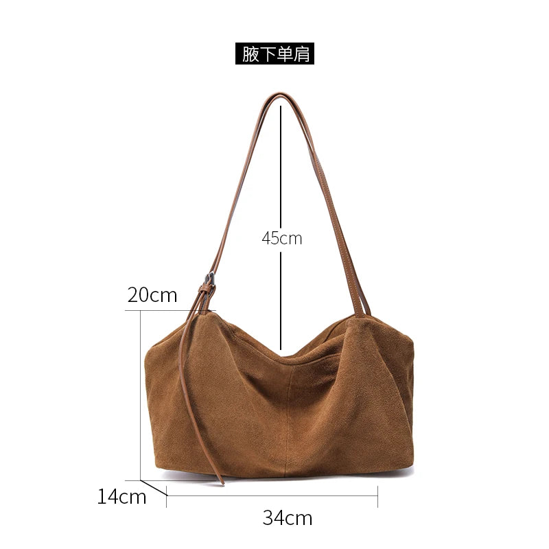 Women's Suede Cow Genuine Leather Shoulder Bags Ladies Soft Cowhide Crossbody Bag Female Design Luxury Lazy Commuting Handbag