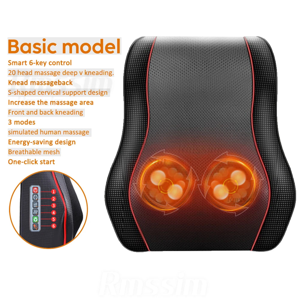 New Electric Massage Neck Pillow Shiatsu Head Cervical Ttraction Body Back Waist Massager Car with Heating Vibrating Massage