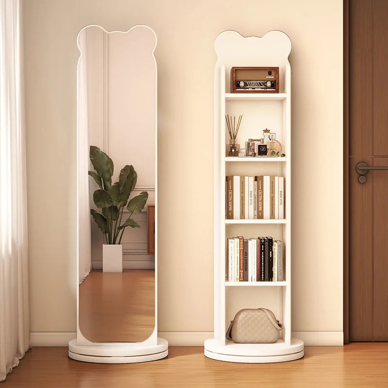 Bookshelf full-body mirror rotating mobile dressing floor mirror bookshelf integrated storage fitting mirror