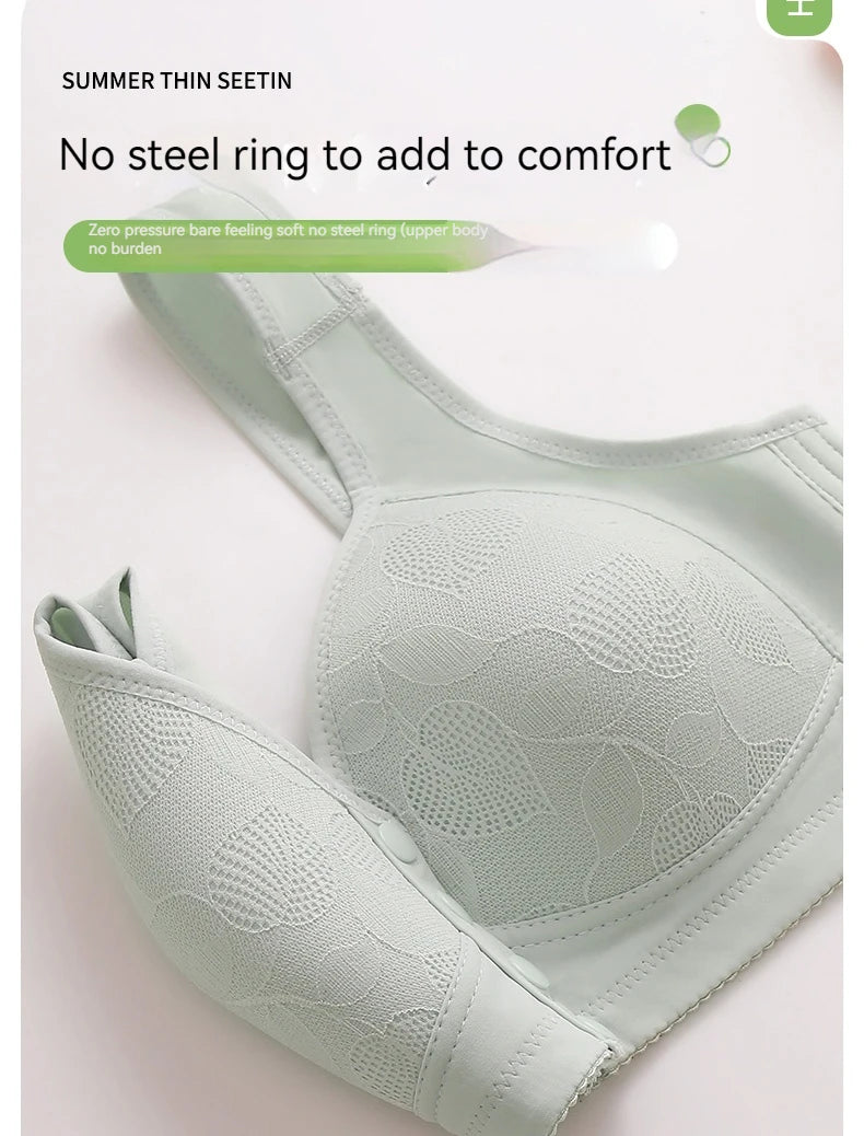 New Pregnant Women's Front Open Button Breastfeeding Bra Women's Large Steel Ring Free Bra Traceless Thin Comfortable Bra