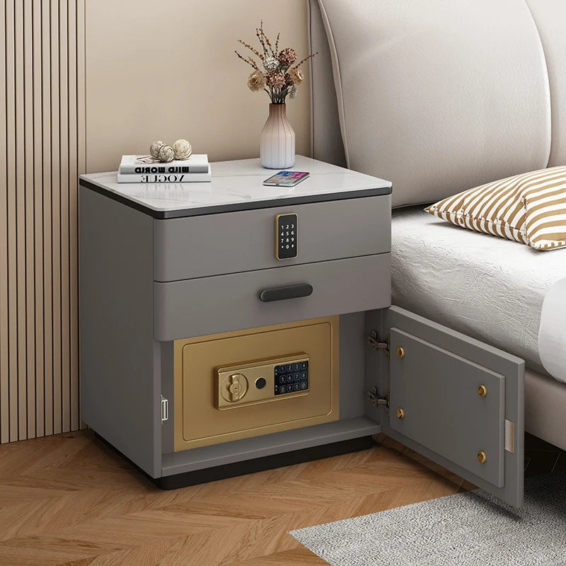 Safe Luxury Bedside Table With Lock Secret Compartment Glamour Metal Nightstands Designer Multifunctional Criado Mudo Furnitures