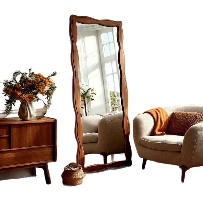 Vintage Style Solid Wood Tempered Mirror Full Length Floor Mirror for Home Living Room Bedroom Women's Dressing