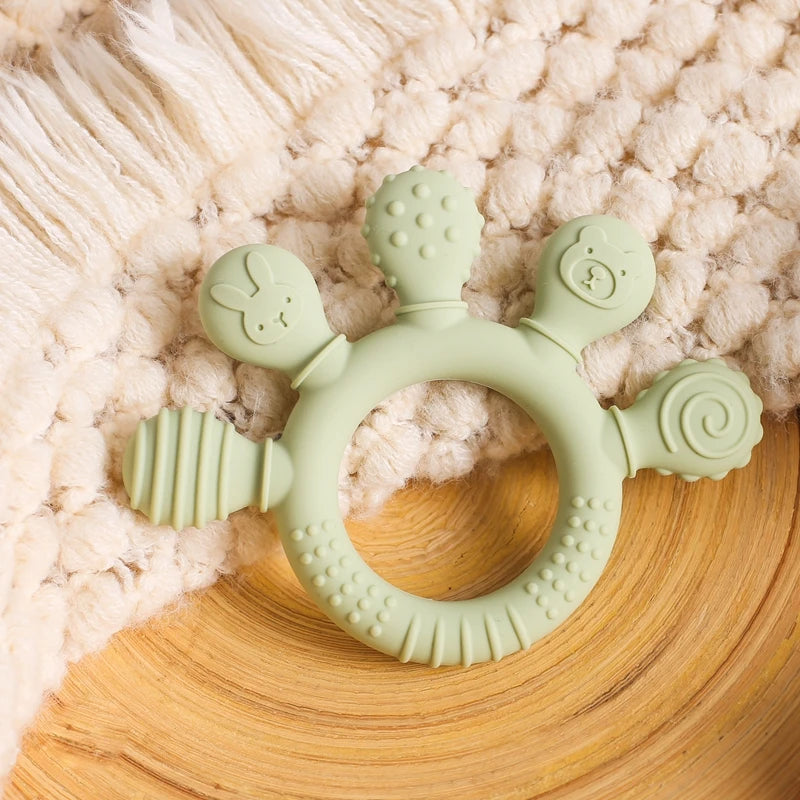 1pc Silicone Teether Food Grade Baby 0-12 Toys Teething Ring Sensory Toys for Toddlers Silicone Animal Soothing Toys Accessories