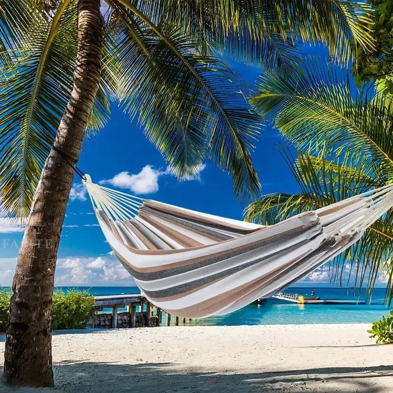 Portable Travel Anti-rollover Thickened Hanging Hammocks Outdoor Indoor Single Double Canvas Hammocks Courtyard Children's Swing