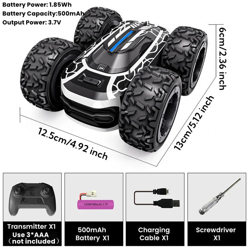 Sinovan Remote Control Car with Lights for Boys 4-7, 2.4GHz Rc Stunt Cars for Kids, 360°Rotating Double Sided RC Car Toys Black