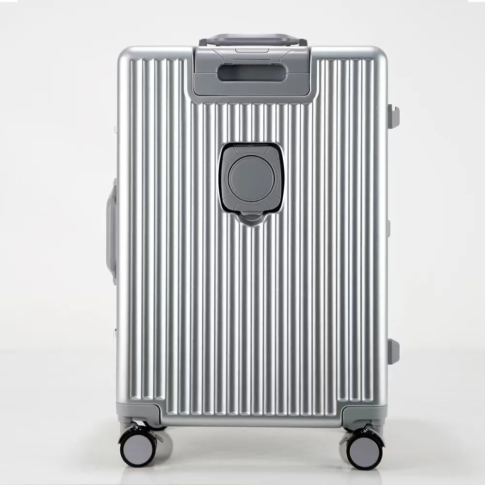 Aluminium Frame Rolling Luggage with Cup Holder Mobile Phone Holder Front Opening Suitcase Large capacity Travel Suitcase