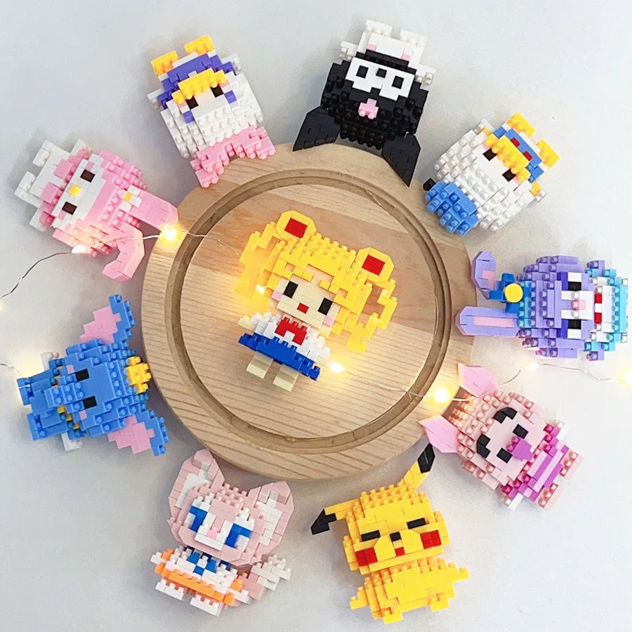 Disney 108 Style Stitch LinaBell Hello Kitty Building Blocks Princess Cartoon Figrues Bricks Children's Assembly Toys Model Gift