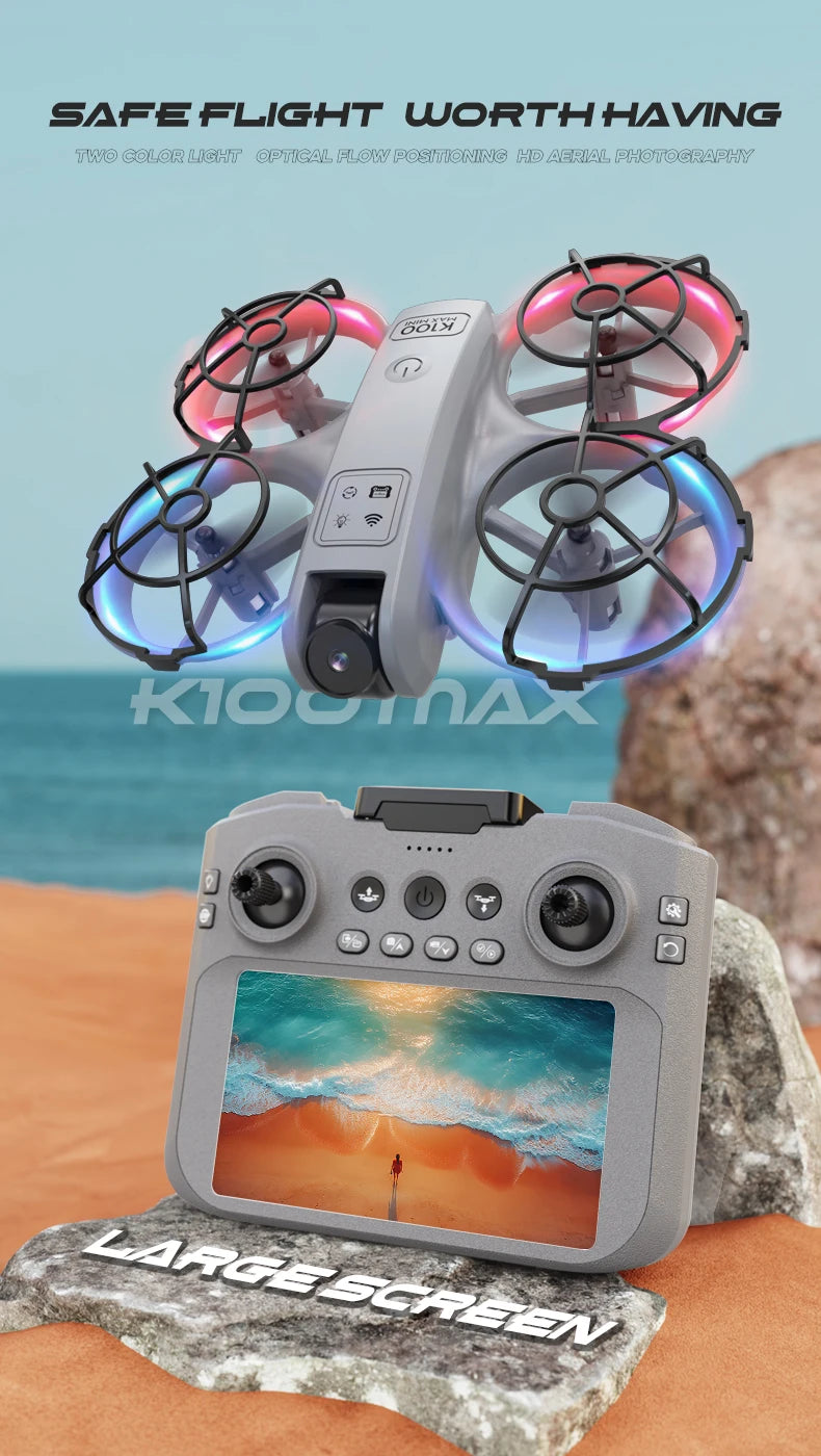 K100 Max Mini RC Drone 4K Professional HD Camera Optical Flow Positioning Colorfuls Dron Foldable RC Quadcopter Toys for Kids