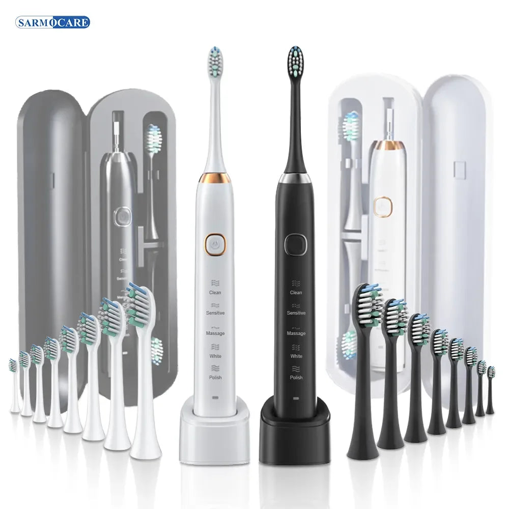 Sonic Electric Toothbrush Smart Ultrasonic Dental Teeth Whitening Rechargeable Adult Tooth Brush Sarmocare S100 With8 Brush Head
