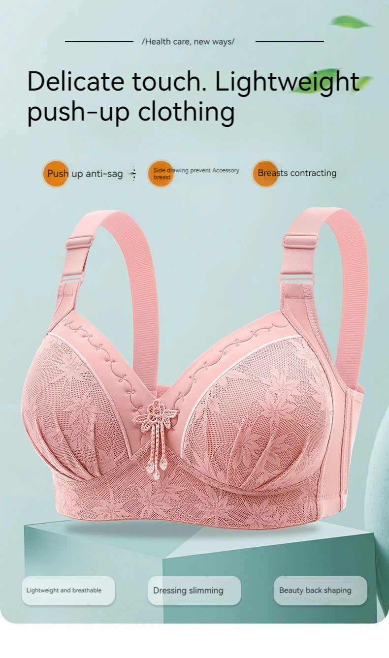 New Lace Printed Oversized Pregnant Women's Breastfeeding Underwear Comfortable Without Steel Ring Gathering Anti Sagging Bra