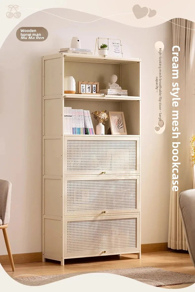 White Living Room Floor Cabinet for Tatami Bay Window Storage Cabinet Multifunctional Balcony Organizer Space-Saving Cupboard